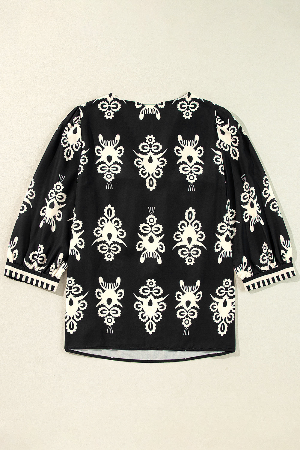 Geometric 3/4 Sleeve V-Neck Blouse