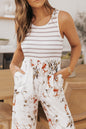 Floral Stripe Colorblock Sleeveless Jumpsuit