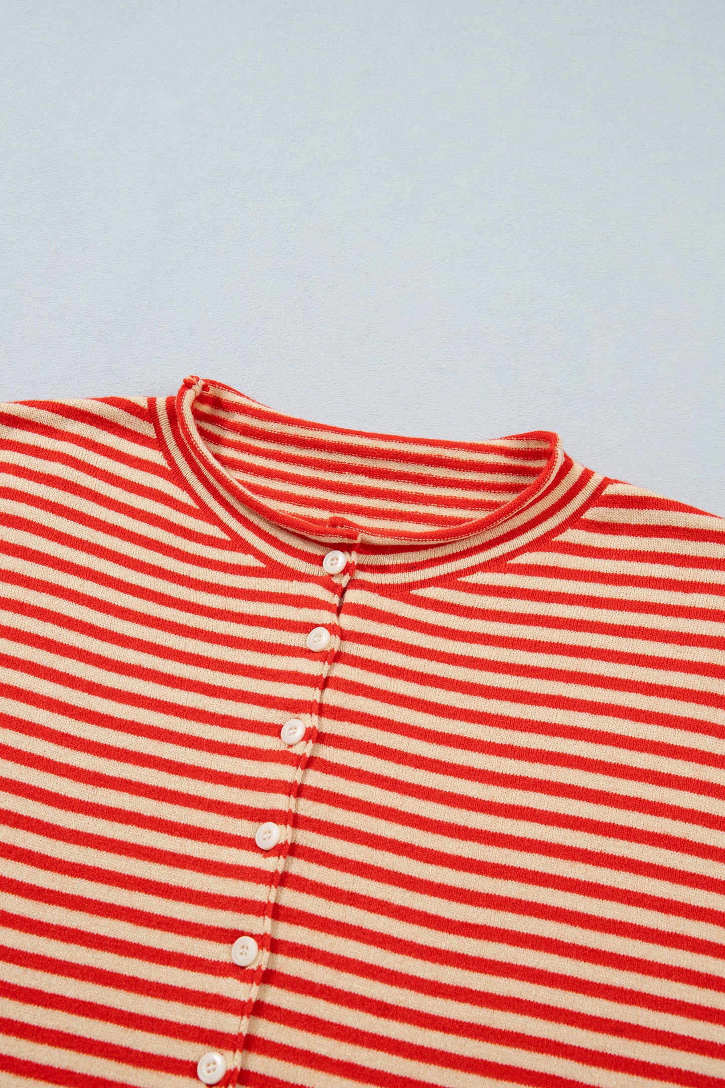 Stripe Button Collar Long Sleeve Knit Cardigan