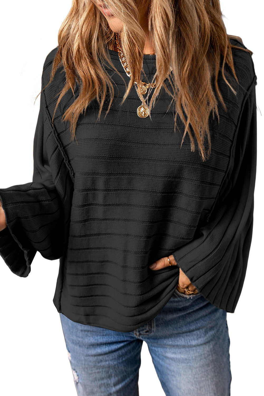 Ribbed Reserve Seam Dolman Sleeve Top