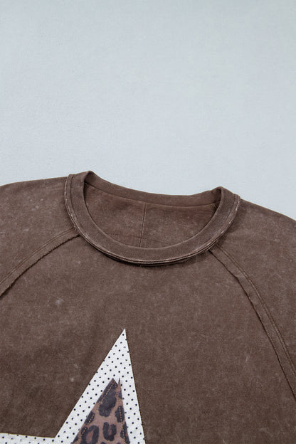 Leopard Star Patched Mineral Wash Exposed Seam T-Shirt
