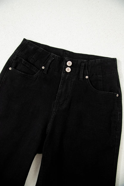 Denim 2-Button High Waist Wide Leg Jeans