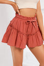 Ruffle Drawstring High Waist Shorts