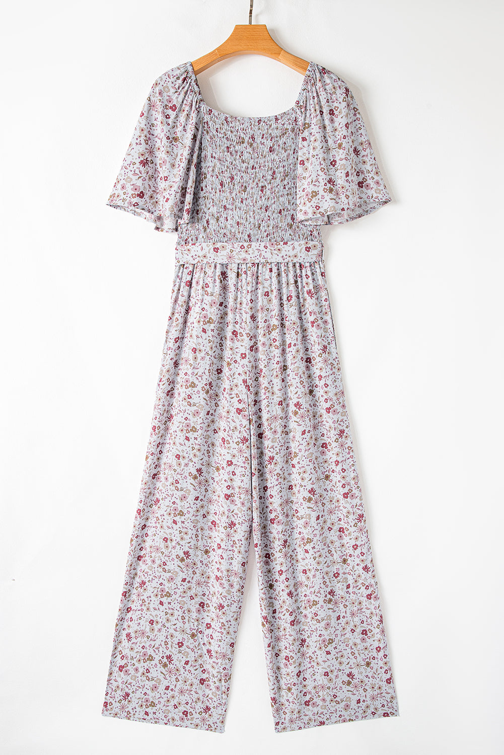 Floral Smocked Short Sleeve Wide Leg Jumpsuit