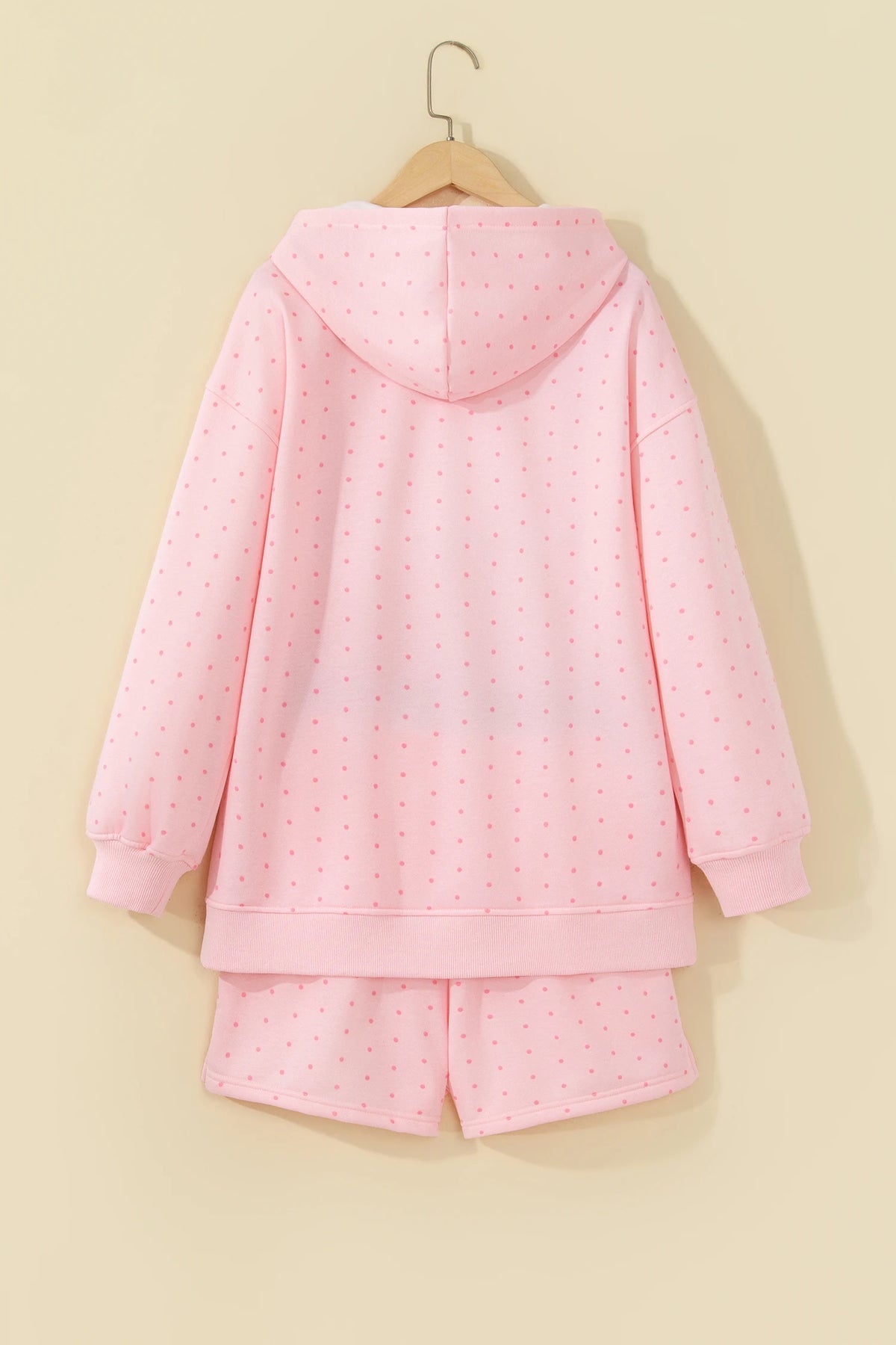Polka Dot Kangaroo Pocket Hoodie & Shorts Set