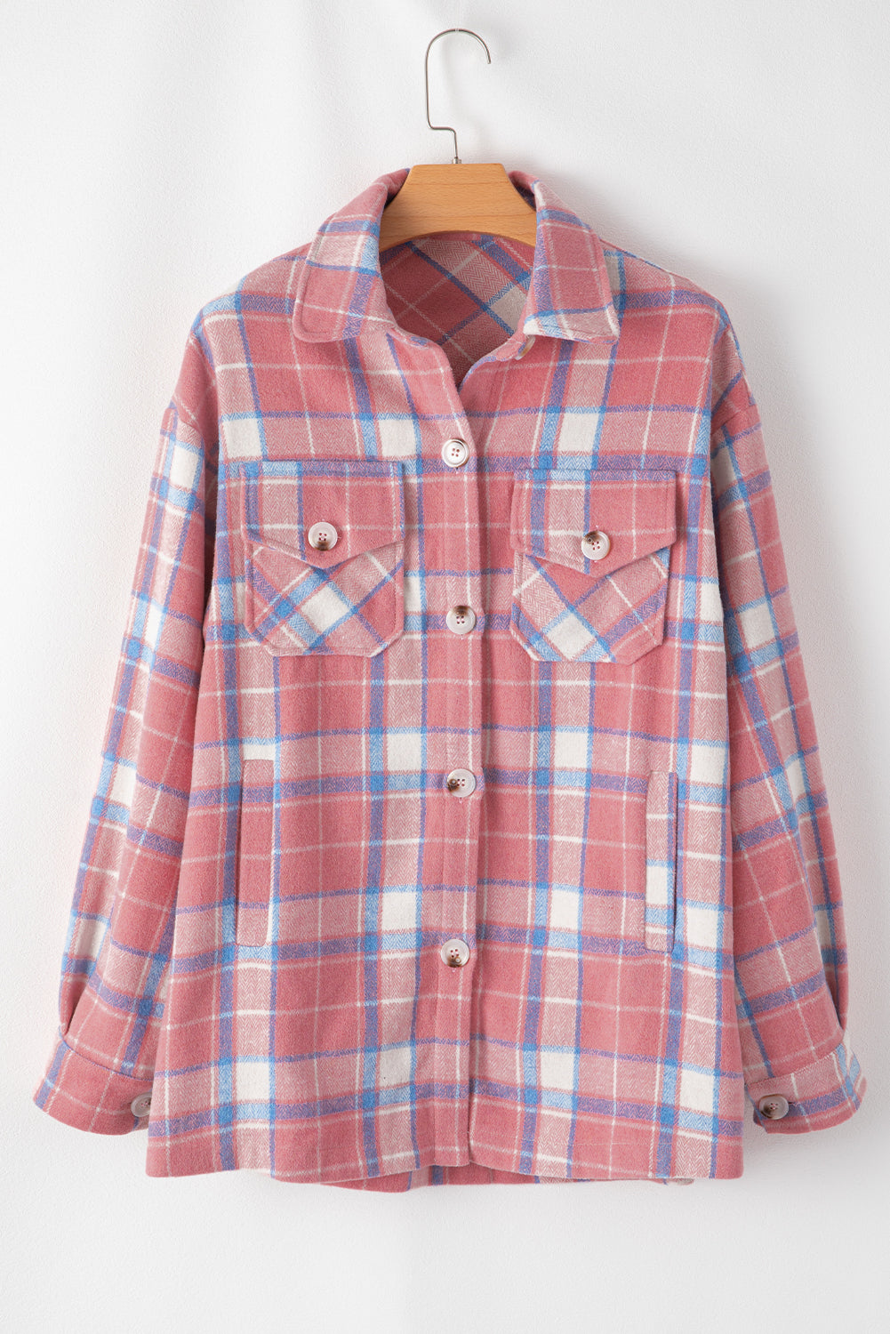 Plaid Flap Pocket Buttoned Shacket