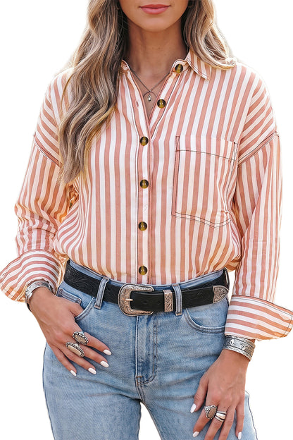 Western Stripe Button Down Long Sleeve Shirt