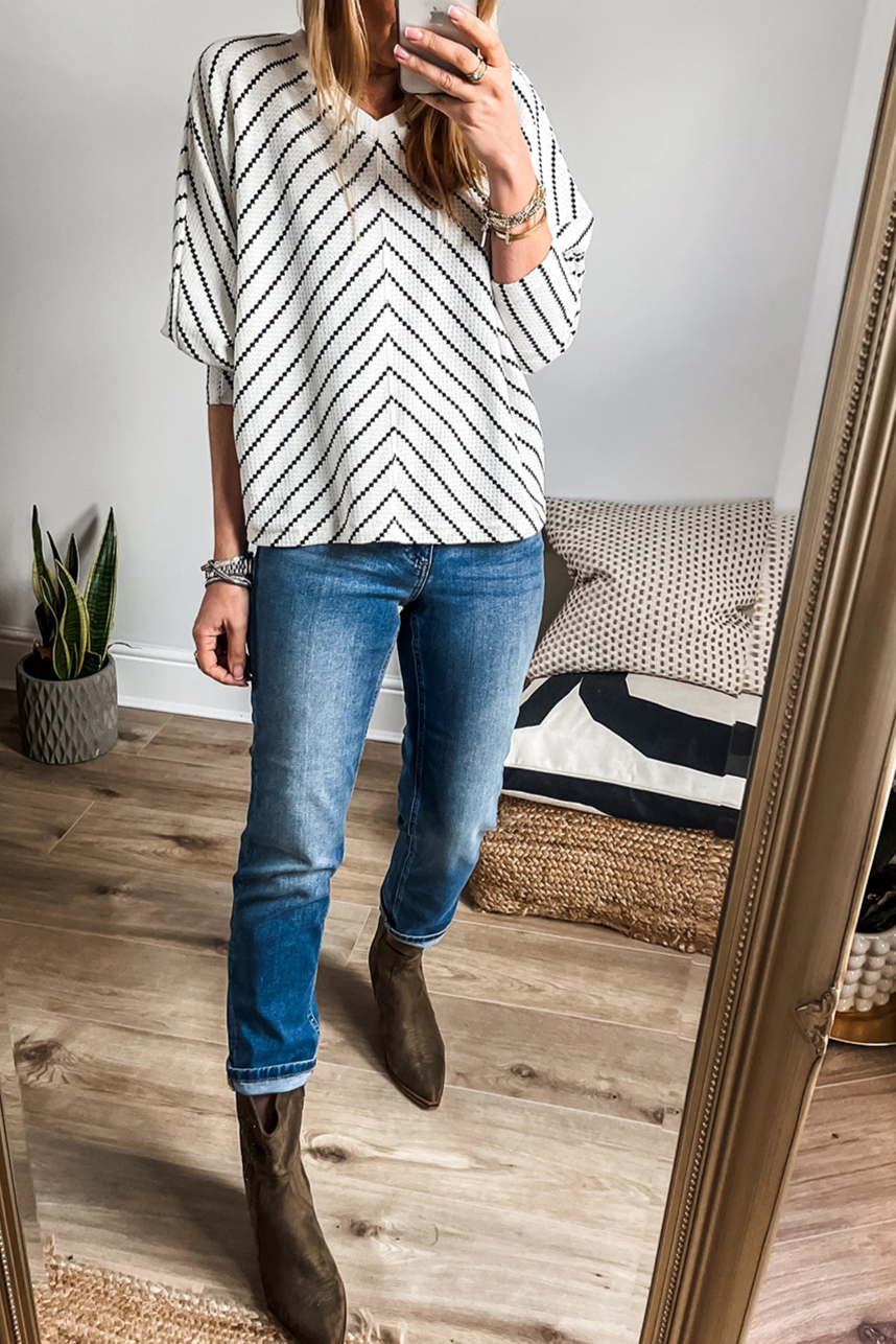 Stripe V-Neck Long Sleeve Top