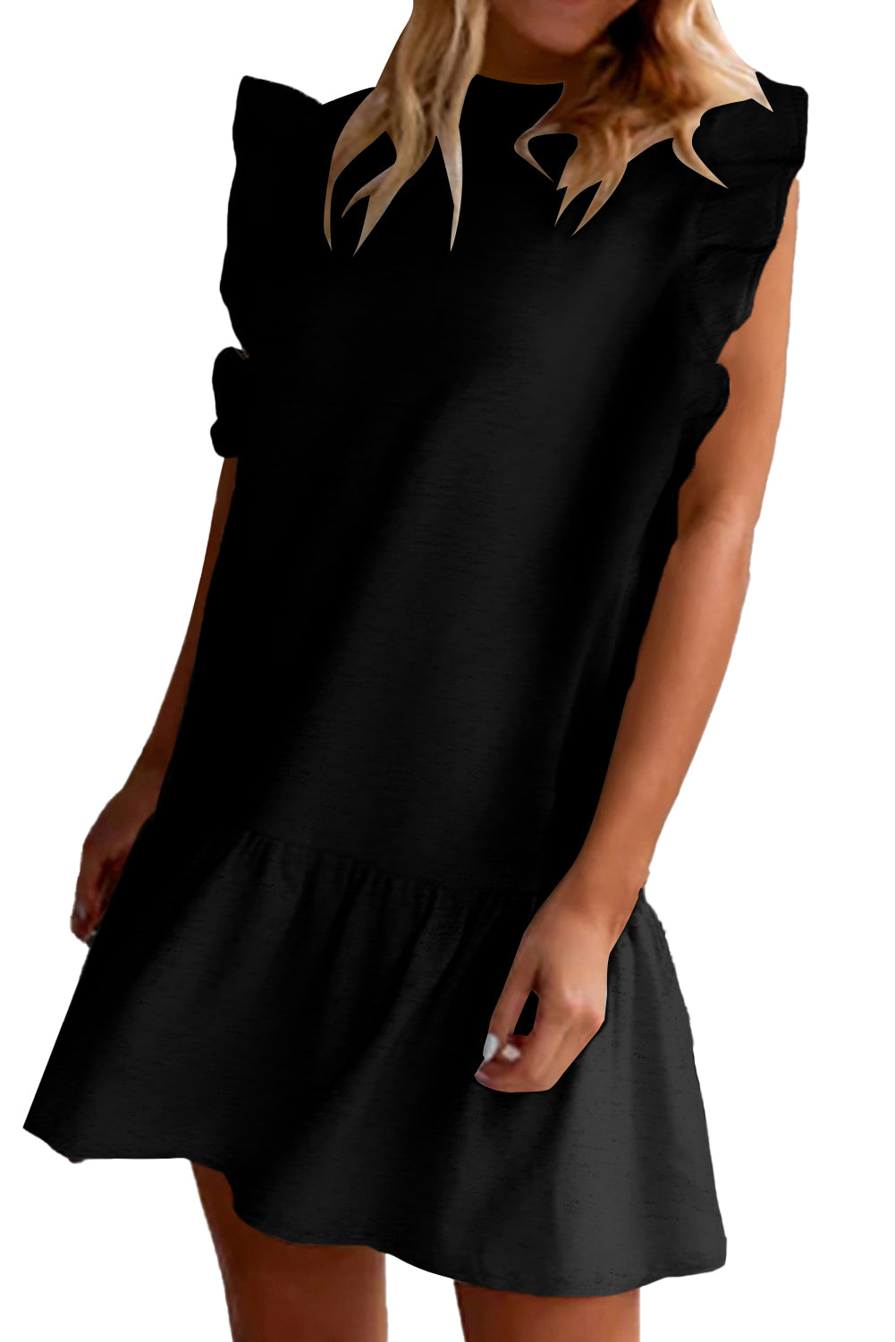 Flutter Sleeve Crewneck Shift Dress