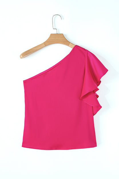 One Shoulder Ruffle Sleeve Blouse