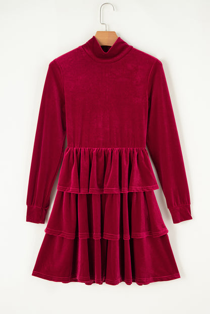 Velvet Tiered Ruffle Mini Dress