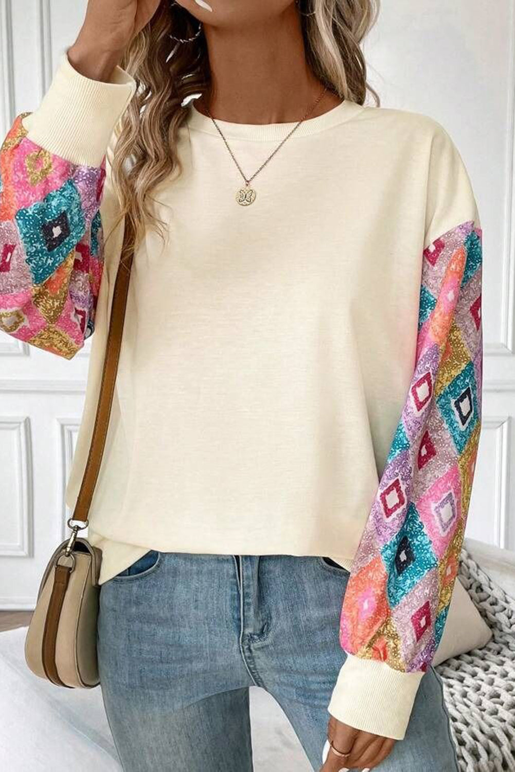 Geometric Patchwork Long Sleeve Top