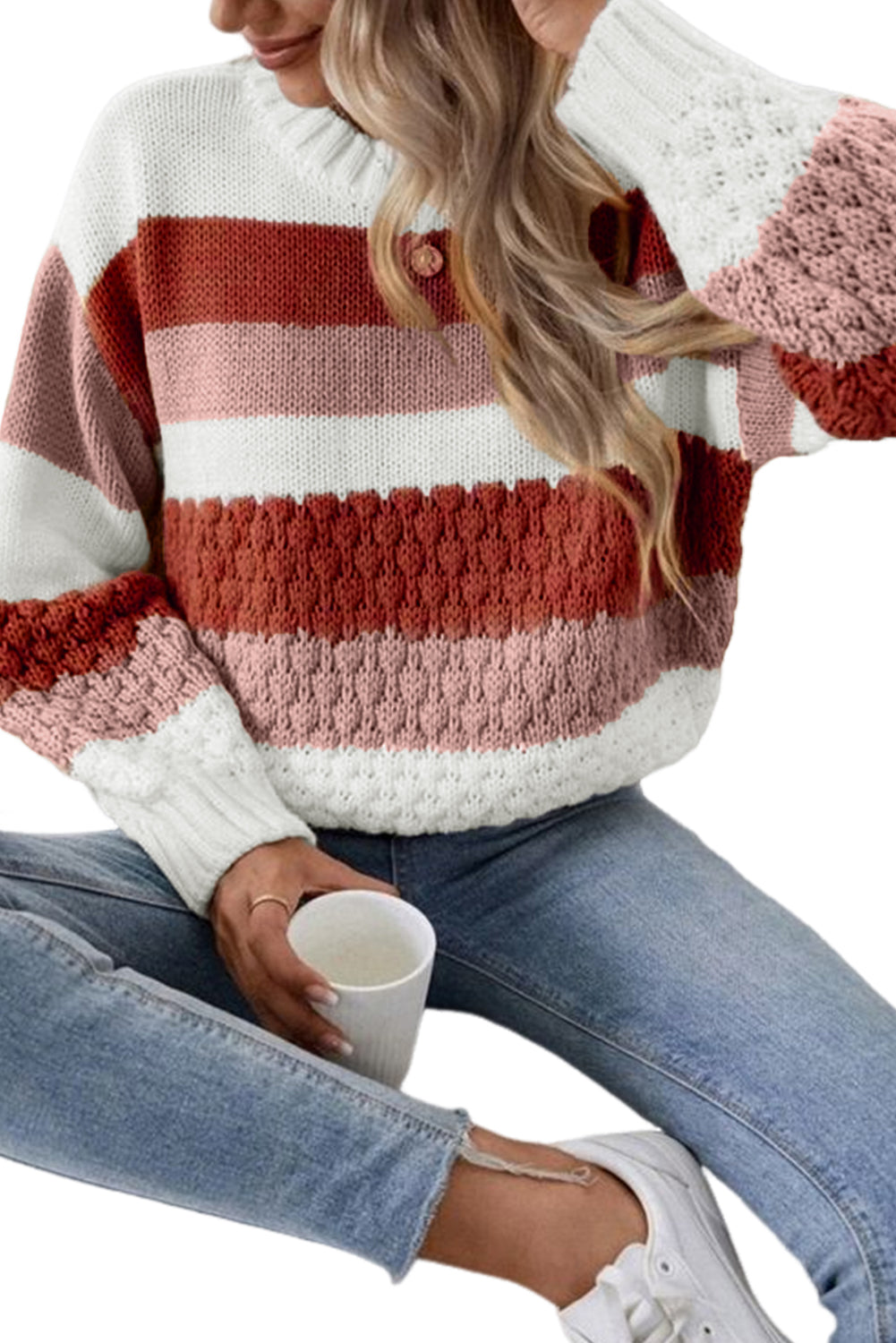 Stripe Cable Drop Shoulder Sweater