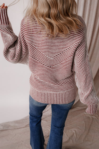 Stripe Ribbed Knit Boat Neck Sweater