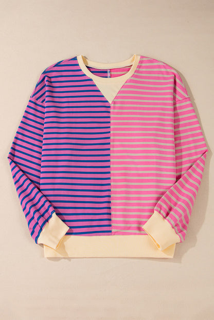 Stripe Colorblock Drop Shoulder Oversized Sweatshirt
