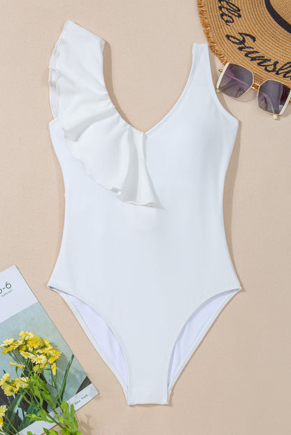 Asymmetric Ruffle One-Piece Swimsuit