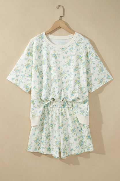 Floral Short Sleeve & Elastic Waist Short Sets