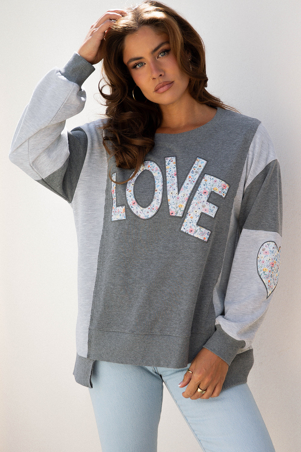 Valentine LOVE Floral Patchwork Reverse Seam Sweatshirt