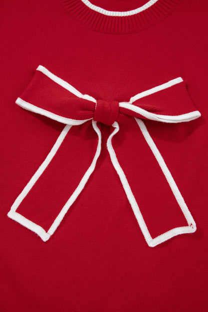 Bow Tie Contrast Trim Cropped Sweater