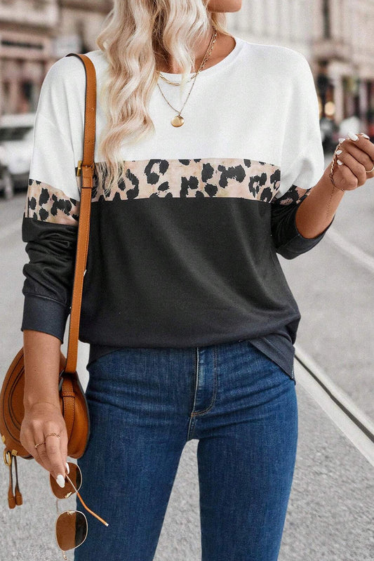 Leopard Colorblock Long Sleeve Top