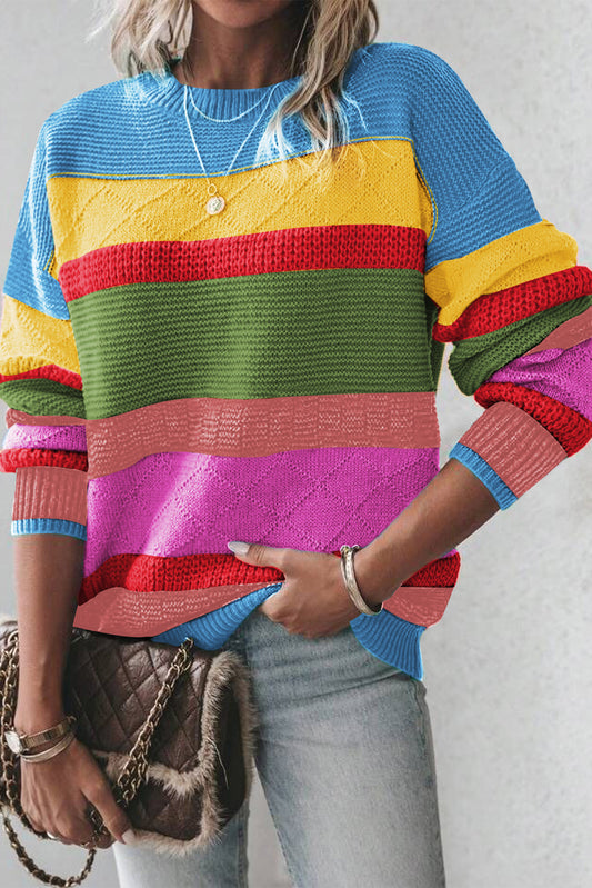 Colorblock Texture Drop Shoulder Sweater