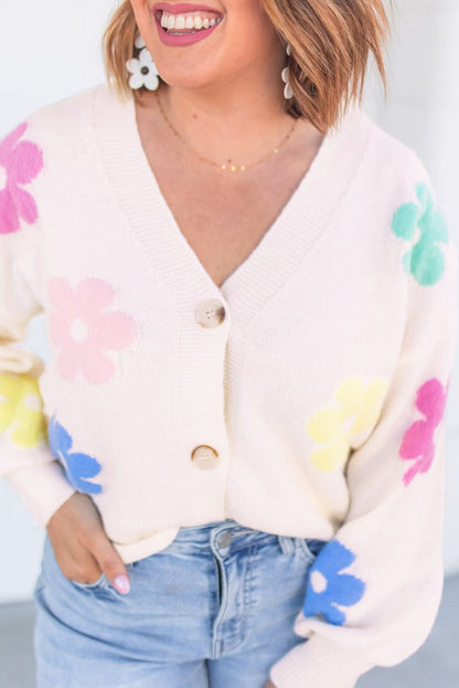 Floral V-Neck Buttoned Cardigan Plus Size