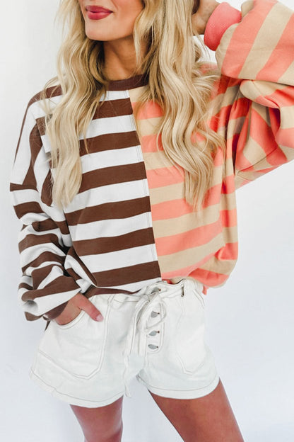 Stripe Colorblock Pullover Sweatshirt