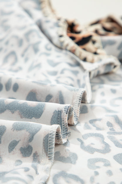 Plus Size Leopard Embroidered Ruffle Short Sleeve Blouse