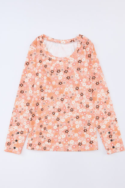 Floral Ribbed Long Sleeve Top