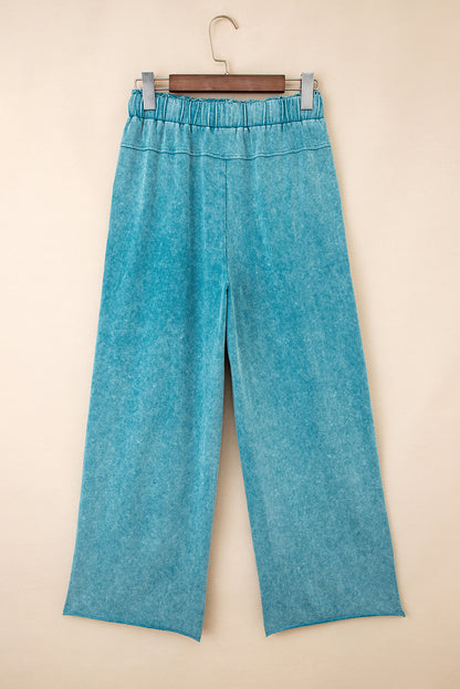 Mineral Wash High Waist Raw Hem Pants