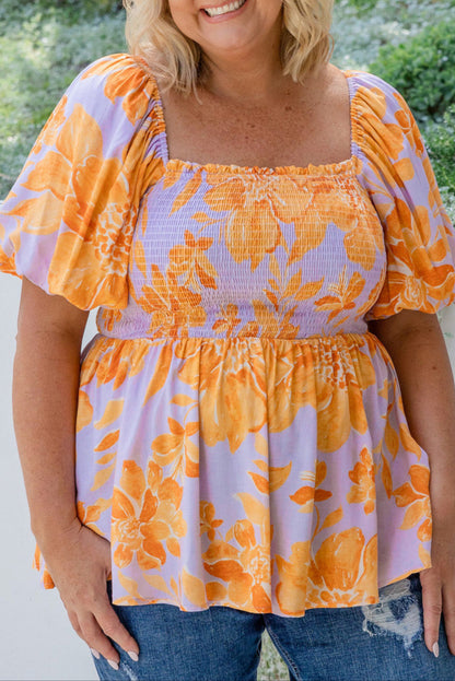 Plus Size Floral Puff Sleeve Blouse