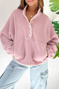 Fleece Half Buttoned Pocketed Sweatshirt