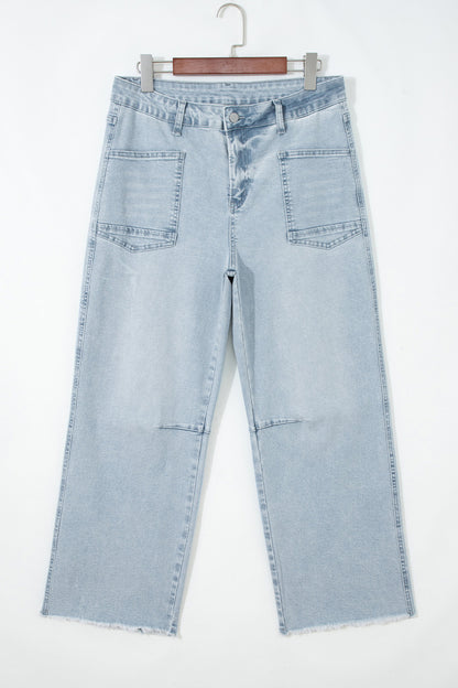 Frayed Hem Cropped Straight Leg Jeans