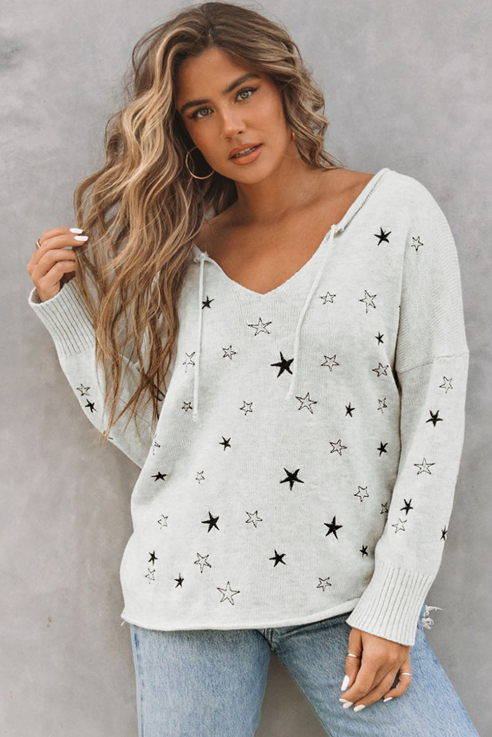 Stars Embroidery Lightweight Knit Sweater