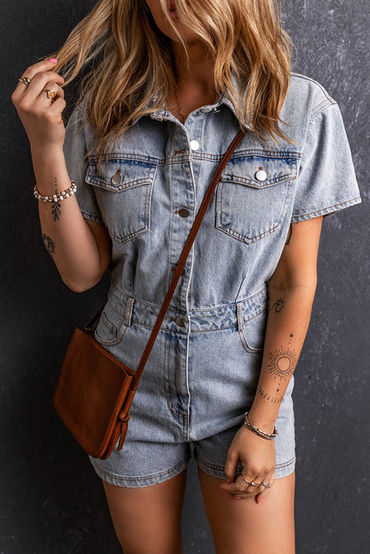 Denim Vintage Washed Pocketed Romper