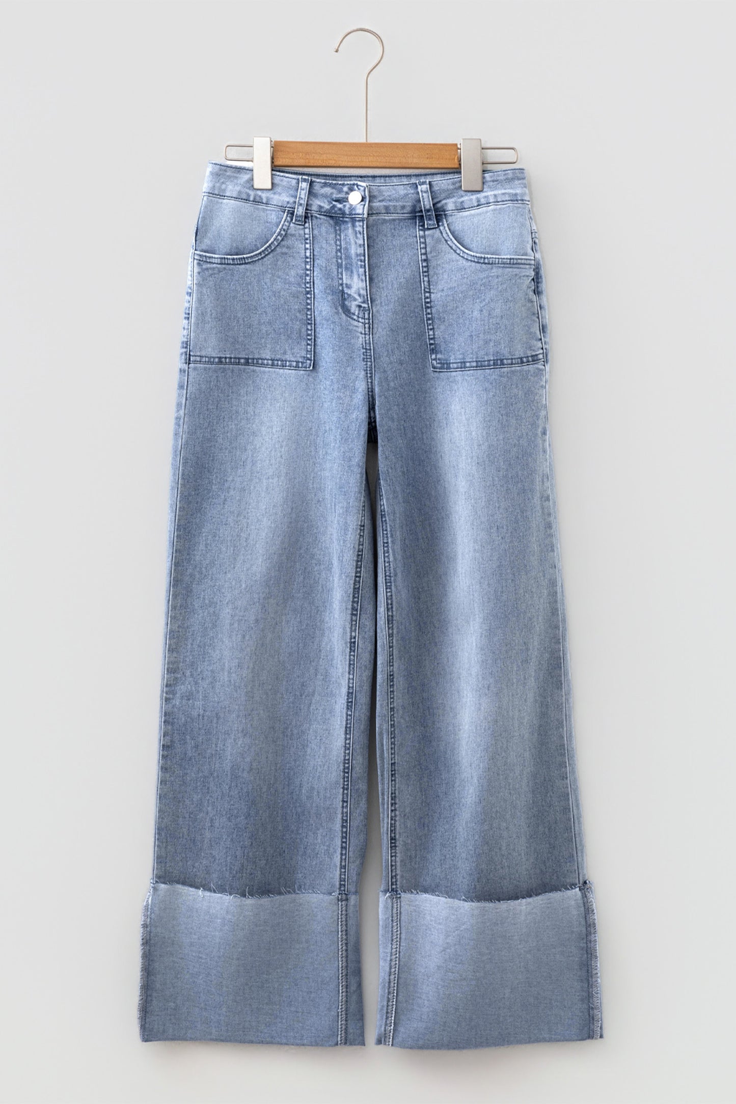 Denim Turn-Up Cuffs Wide Leg Jeans
