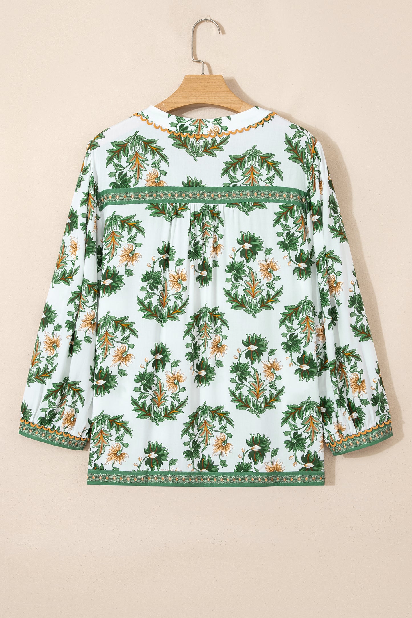 Plus Size Floral Patchwork Tassel Tie Blouse