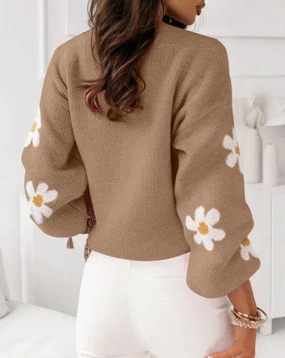 Floral Drop Shoulder Crewneck Sweater