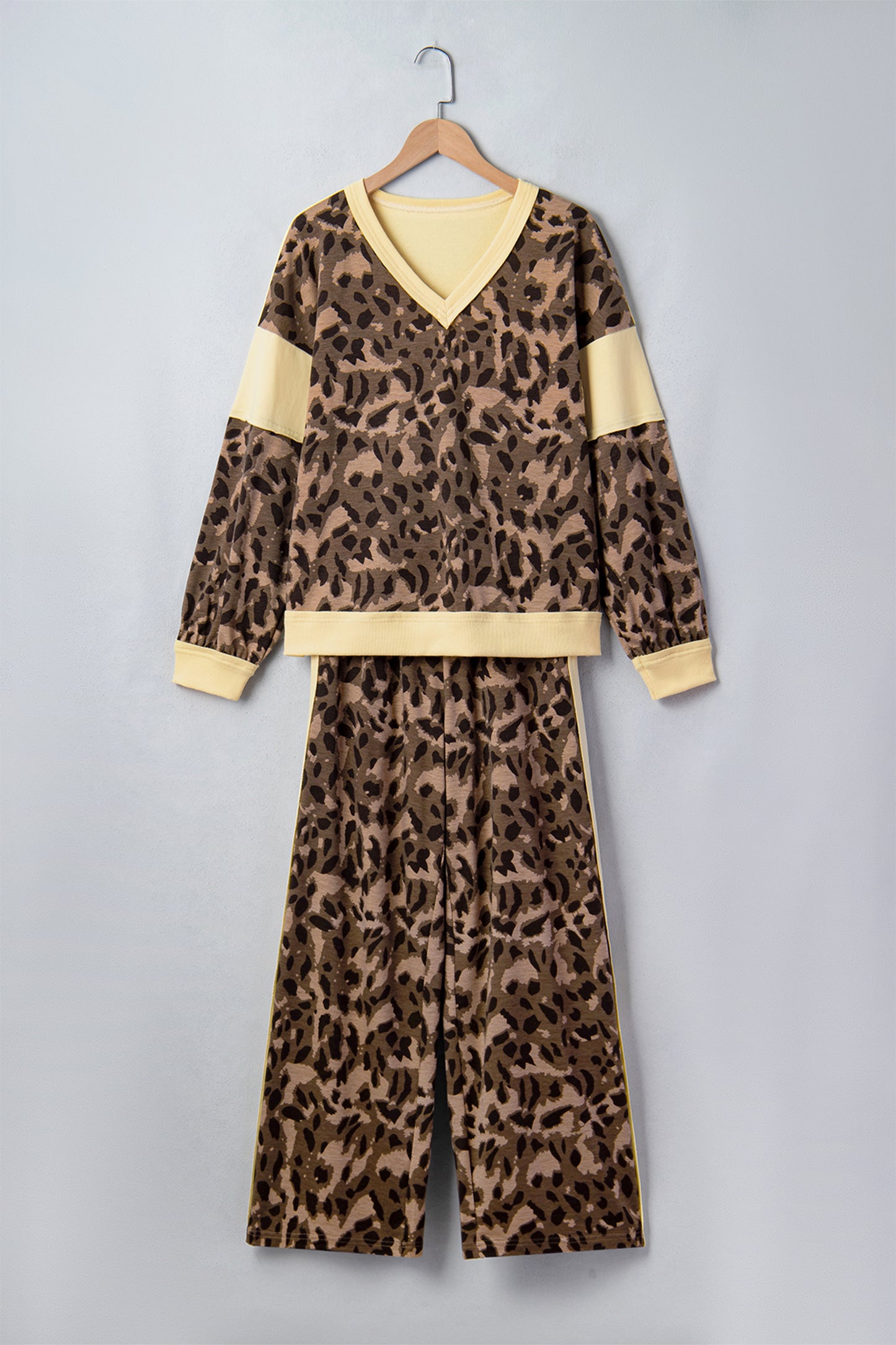 Leopard Colorblock Top & Wide Leg Pants Set