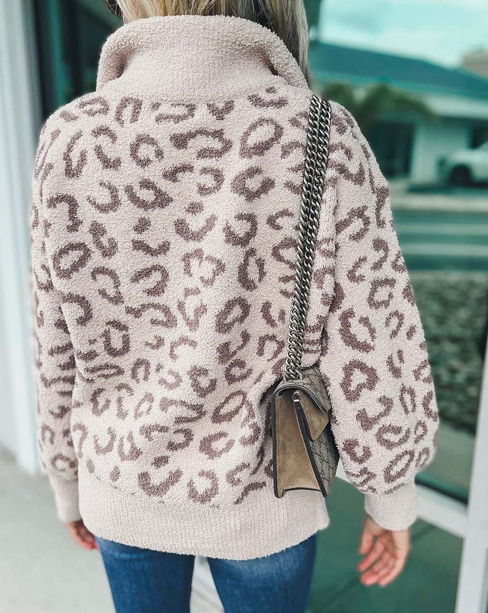 Leopard Quarter Zip Fuzzy Sweater