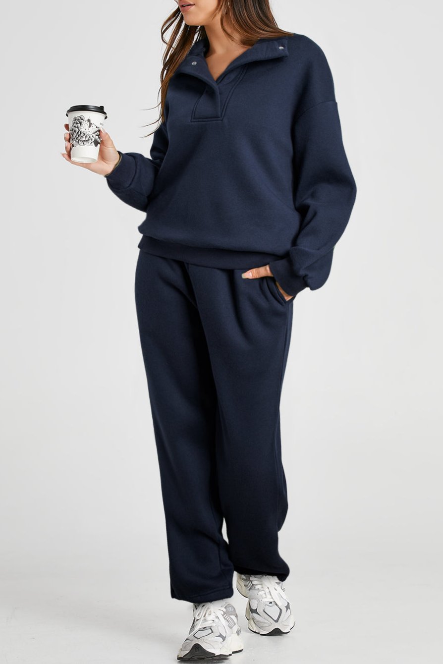 Solid Sweatshirt and Pants Set