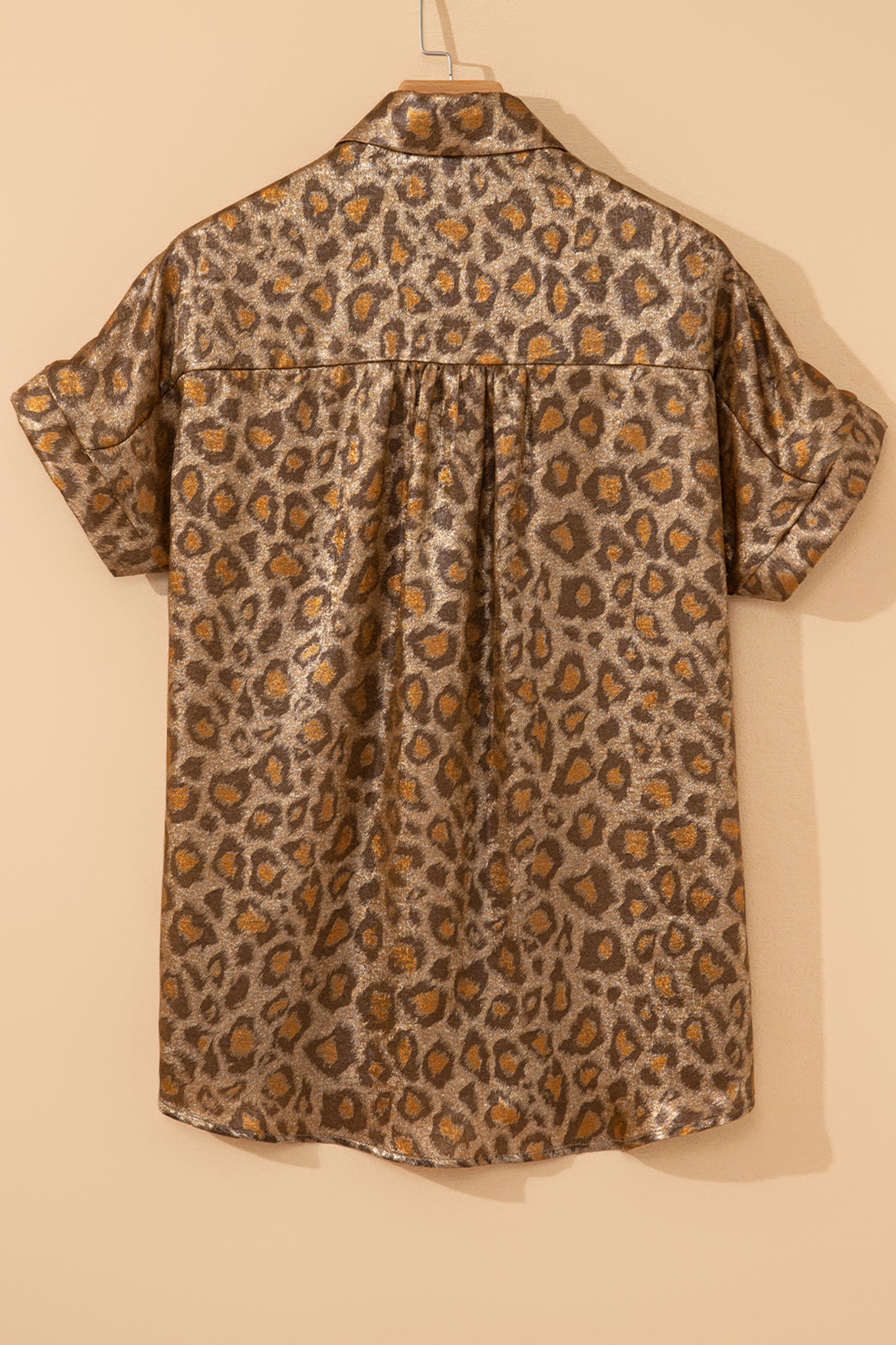 Leopard Metallic Short Sleeve Buttoned Shirt