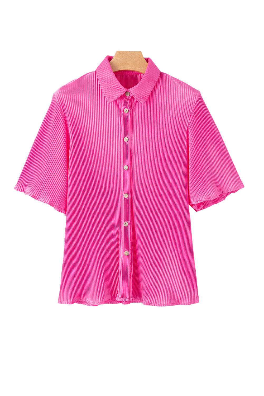 Satin Pleated Short Sleeve Shirt