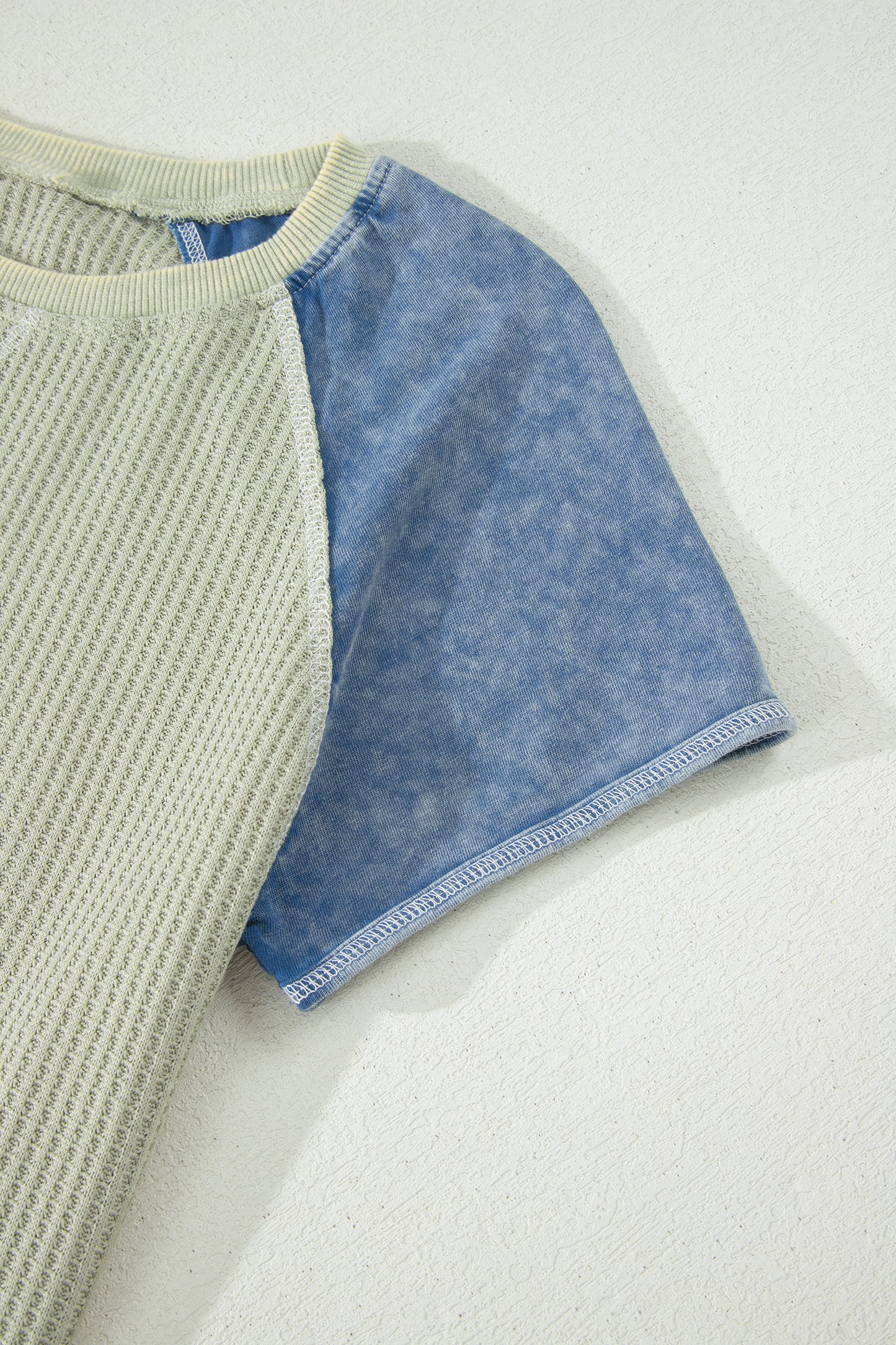 Colorblock Waffle Knit Patchwork Short Sleeve Top