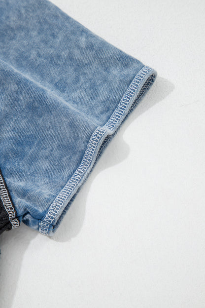 Colorblock Waffle Knit Patchwork Short Sleeve Top