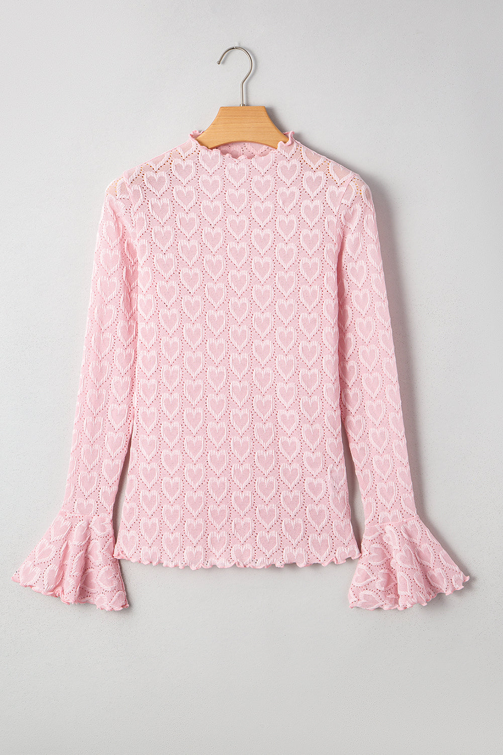 Valentine Heart Mock Neck Flare Long Sleeve Top