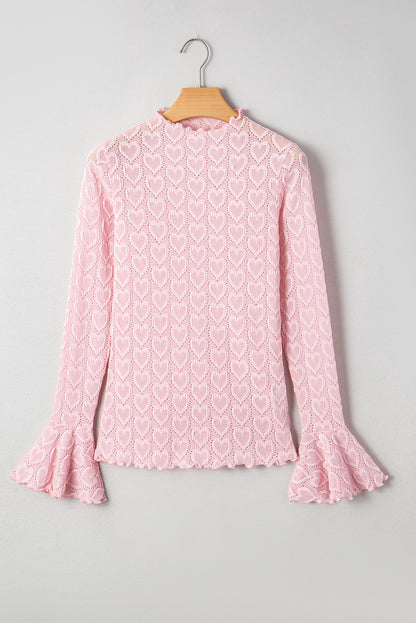 Valentine Heart Mock Neck Flare Long Sleeve Top