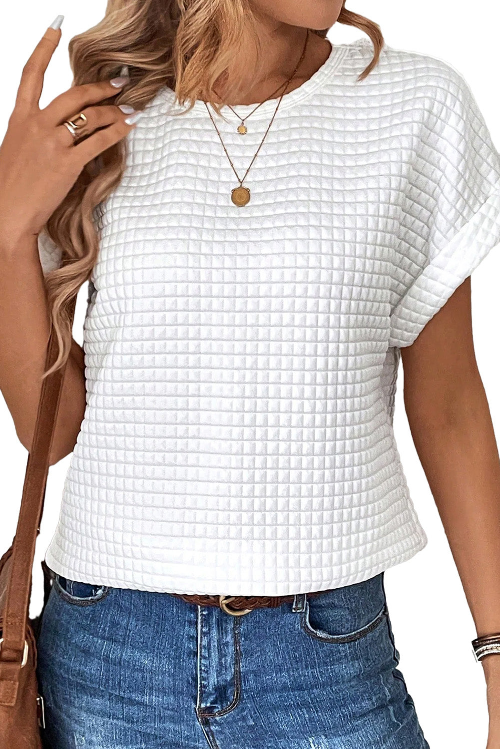 Checker Textured Bat Sleeve T-Shirt