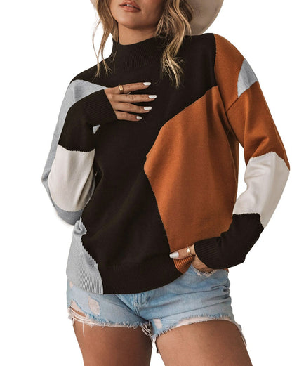 Colorblock Mock Neck Sweater