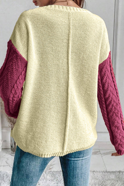 Colorblock Cable Patch Pocket Sweater